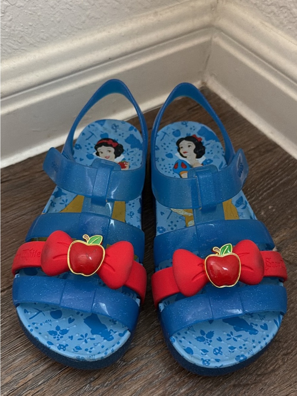CROCS Blue Sandals with Red Bow & Apple Charm